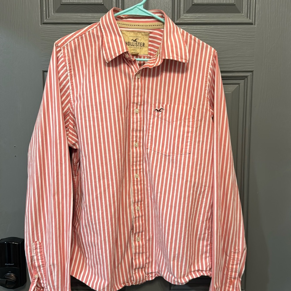 Hollister Men's pink Striped Shirt sz XL long  sleeves Spring button up classic
